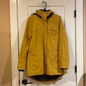 Mustard yellow long raincoat with plaid insides by pendleton size large